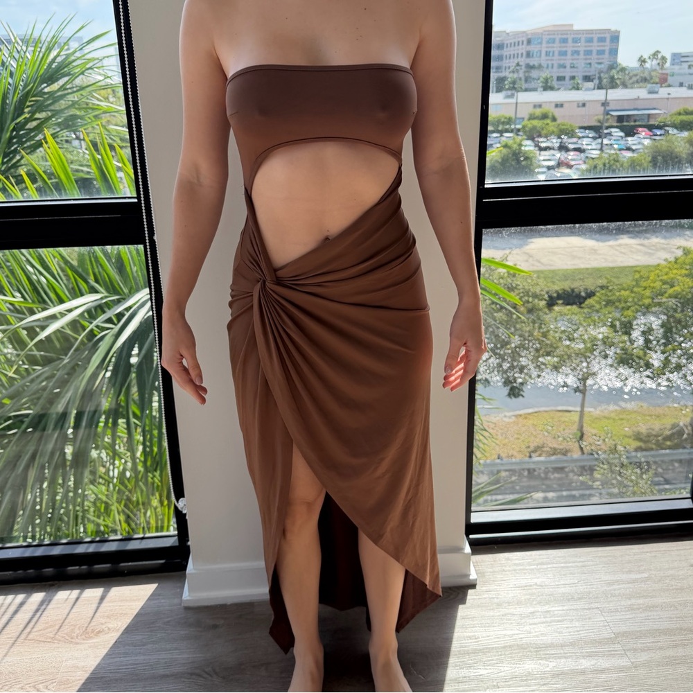 SHEIN Brown Strapless Dress